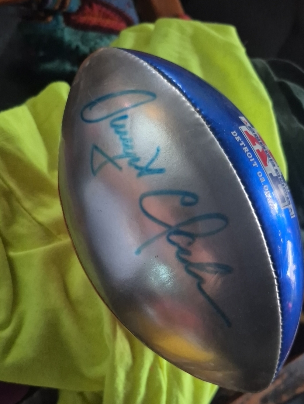 Signed Dwight Clark 49ers Silver, Red, And BLUE 40th Superbowl  Promo Football.